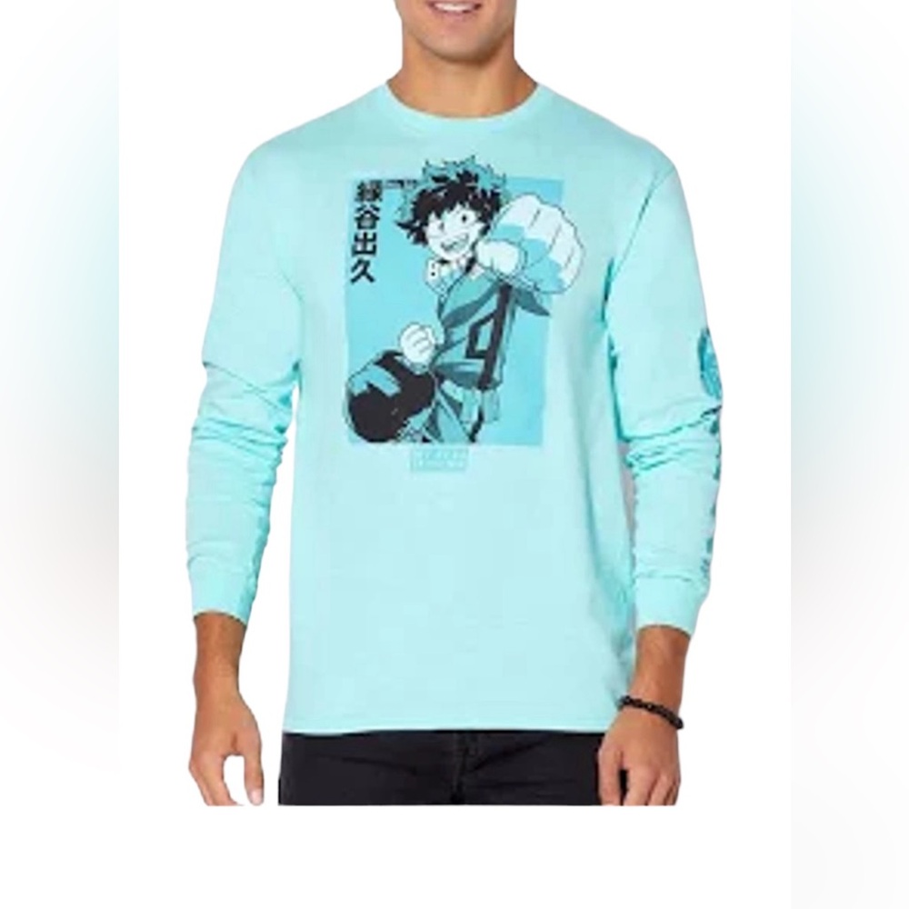 My Hero Academia No 18 Deku Punch Long sleeve T Shirt GUC Blue Green sz S Unisex